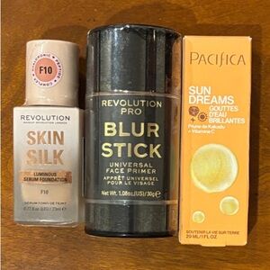 Revolution Skin Silk Foundation, Blur Stick Primer, Pacifica Sun Dreams Lot of 3